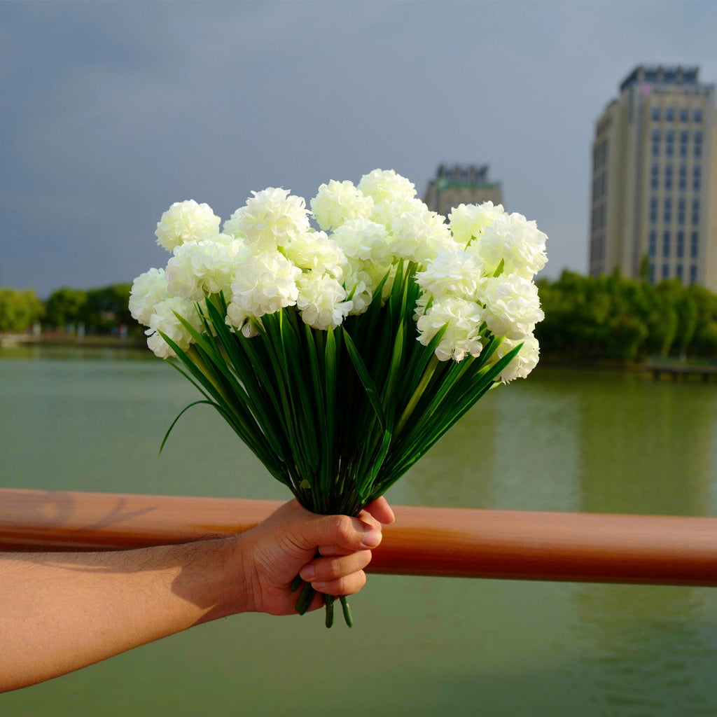 Hortensias artificiales con resistencia a los rayos UV de 13" x 8" para jardín, balcón y terraza - Morado
