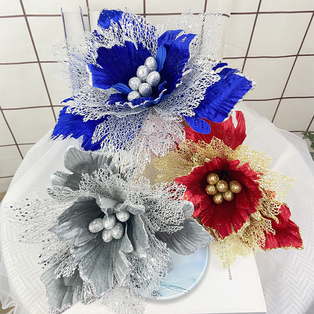 Flores de Pascua artificiales de 11.8" para bodas y eventos - Rojo/dorado