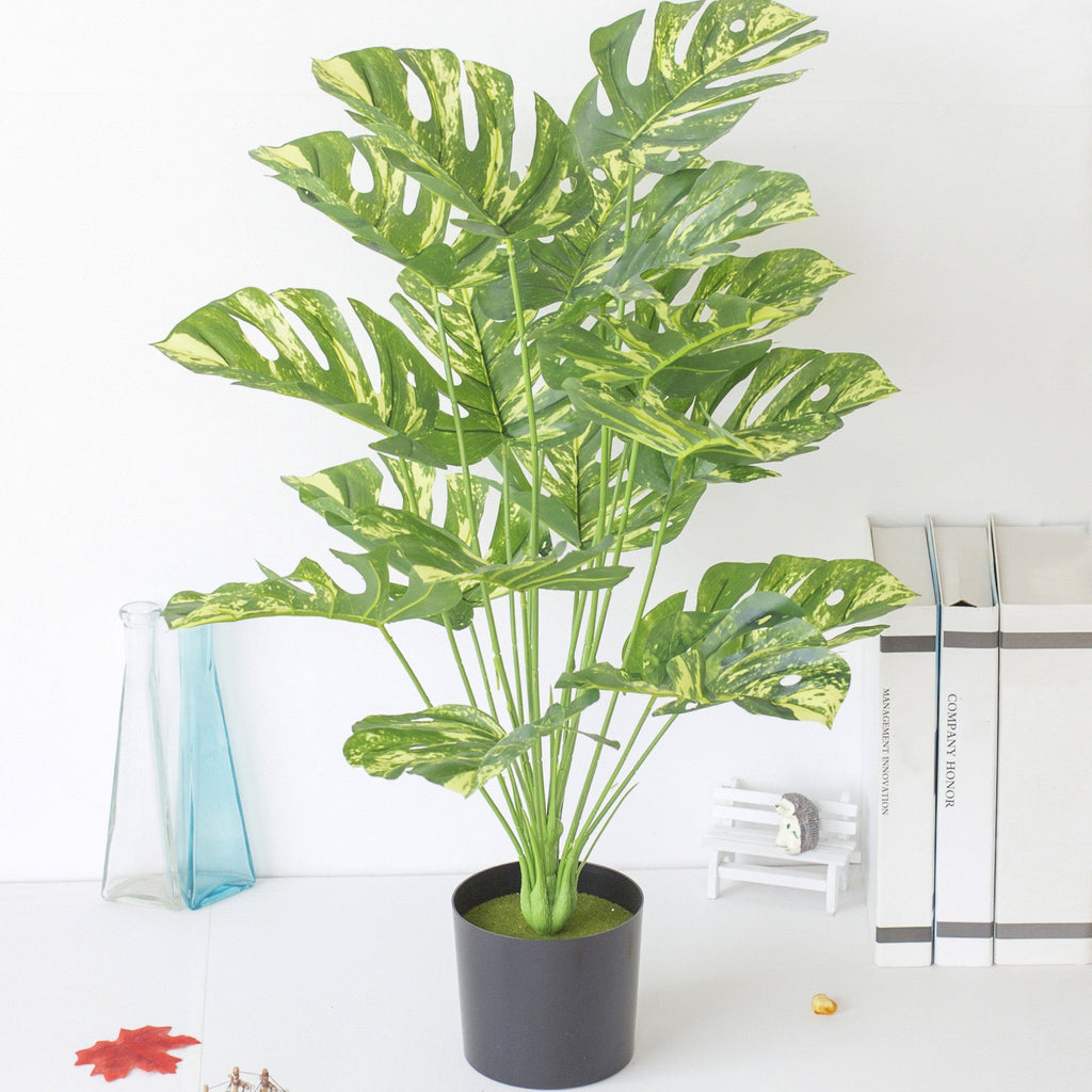 Hojas de monstera artificiales con resistencia a los rayos UV de 29" para jardín, balcón y terraza - Verde