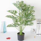Hojas de monstera artificiales con resistencia a los rayos UV de 29" para jardín, balcón y terraza - Verde/blanco