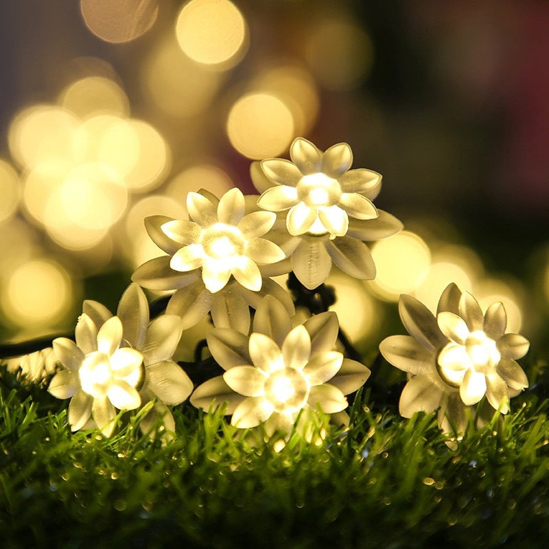 Lotos artificiales con resistencia a los rayos UV de 200" x 5" para jardín, balcón y terraza - 7 m/22.9 ft Blanco lights