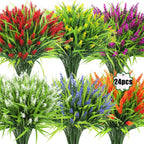 Lavanda artificial con resistencia a los rayos UV de 14" x 7" 24 piezas para jardín, balcón y terraza