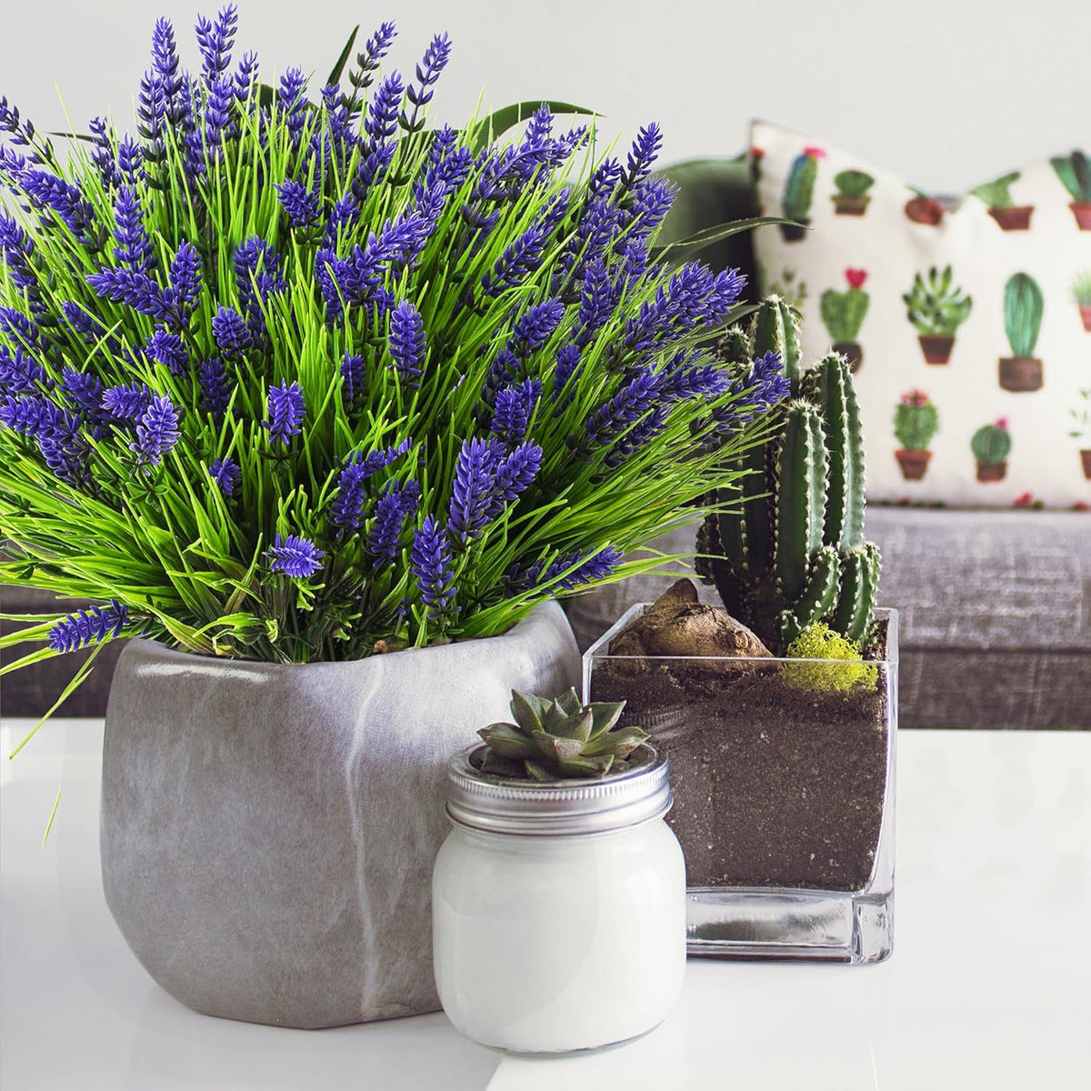 Lavanda artificial con resistencia a los rayos UV de 14" x 7" 24 piezas para jardín, balcón y terraza
