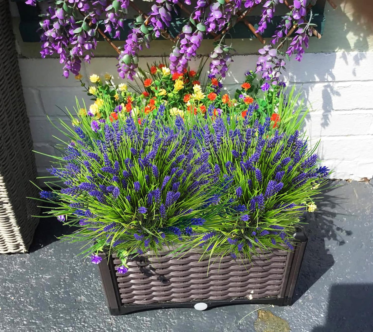 Lavanda artificial con resistencia a los rayos UV de 14" x 7" 24 piezas para jardín, balcón y terraza