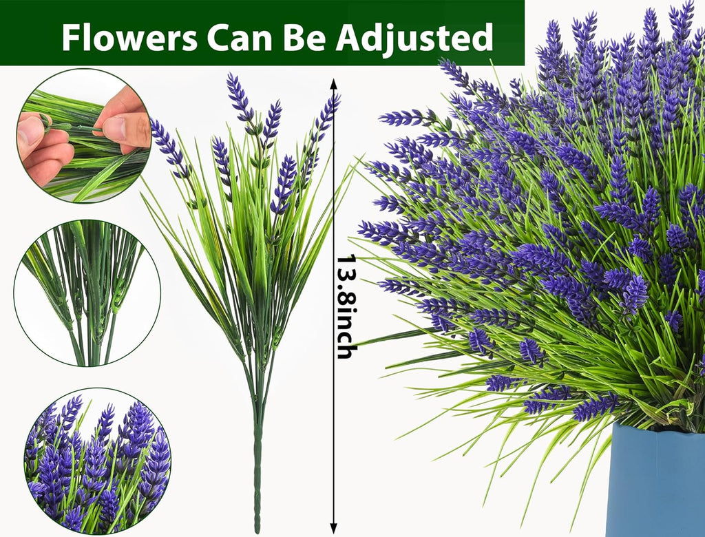 Lavanda artificial con resistencia a los rayos UV de 14" x 7" 24 piezas para jardín, balcón y terraza