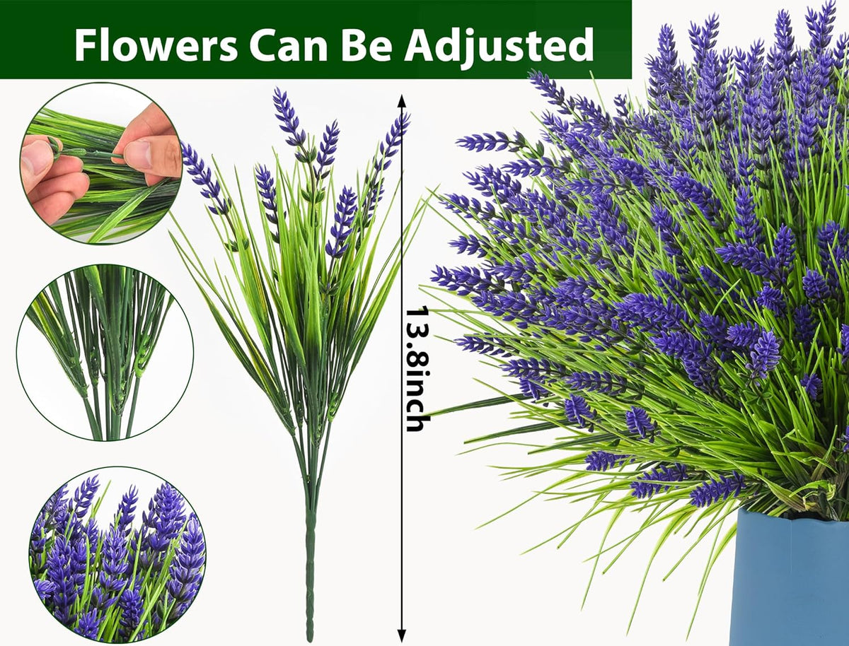 Lavanda artificial con resistencia a los rayos UV de 14" x 7" 24 piezas para jardín, balcón y terraza