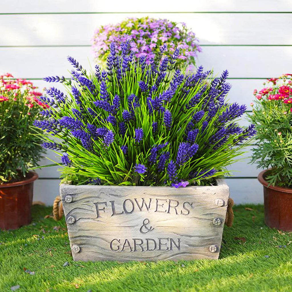 Lavanda artificial con resistencia a los rayos UV de 14" x 7" 24 piezas para jardín, balcón y terraza