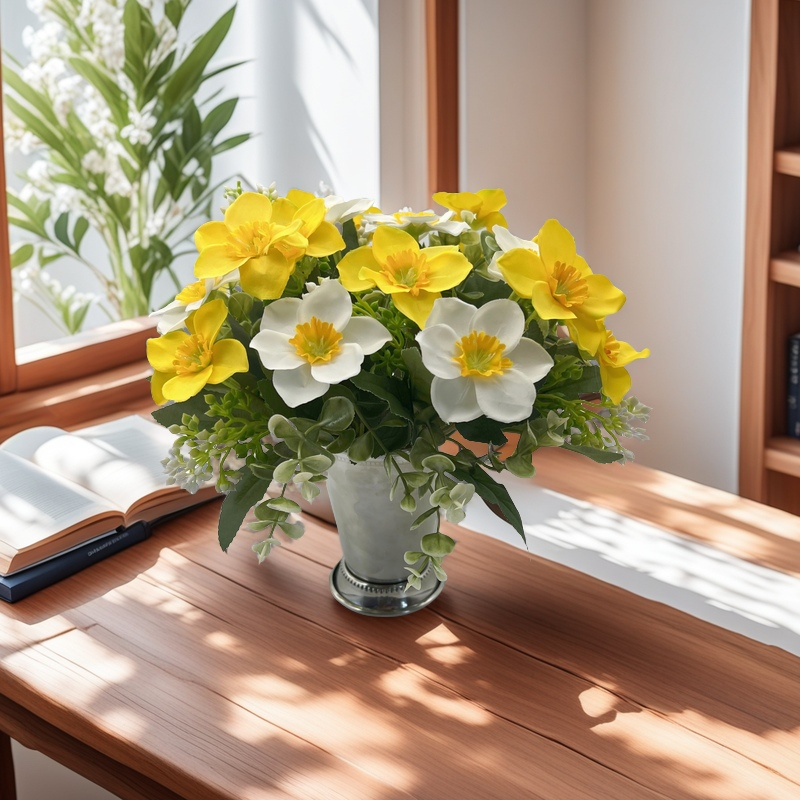 Narcisos artificiales de 10" para bodas y eventos - Blanco/amarillo