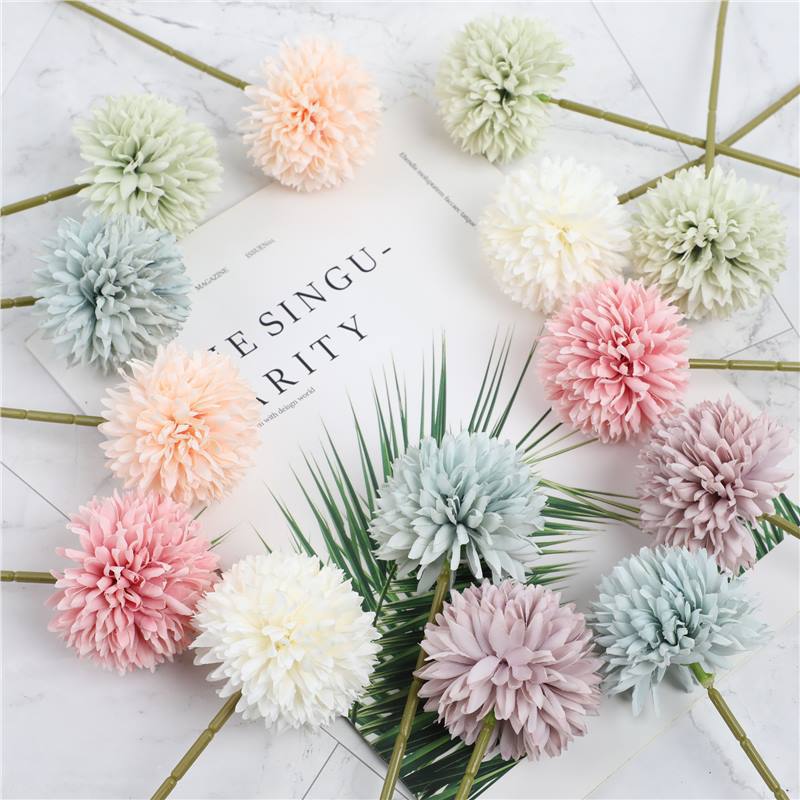Flor Artificial Crisantemo Pompón, Tallo Único con 1 Flor, Tela Estilo Seda, Colores Macarons, Bodas y Decoración del Hogar