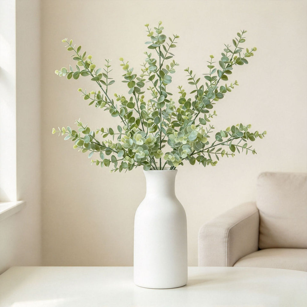 Planta Artificial Eucalipto y Planta del Dinero, Ramo de Plástico PE con 36 Ramas, Decoración Interior y Exterior
