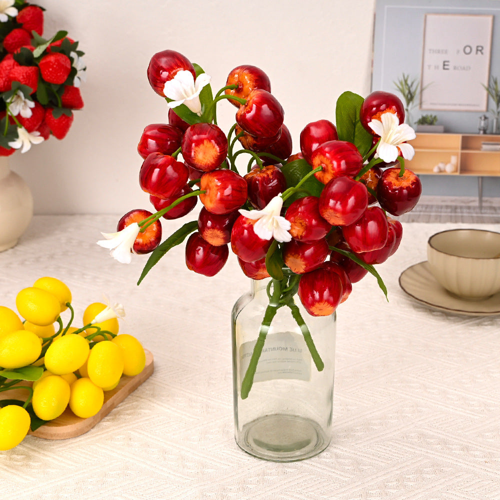 Ramo de fresas artificiales, 19 frutos, 28 cm, decoración de interior para regalo o fiesta