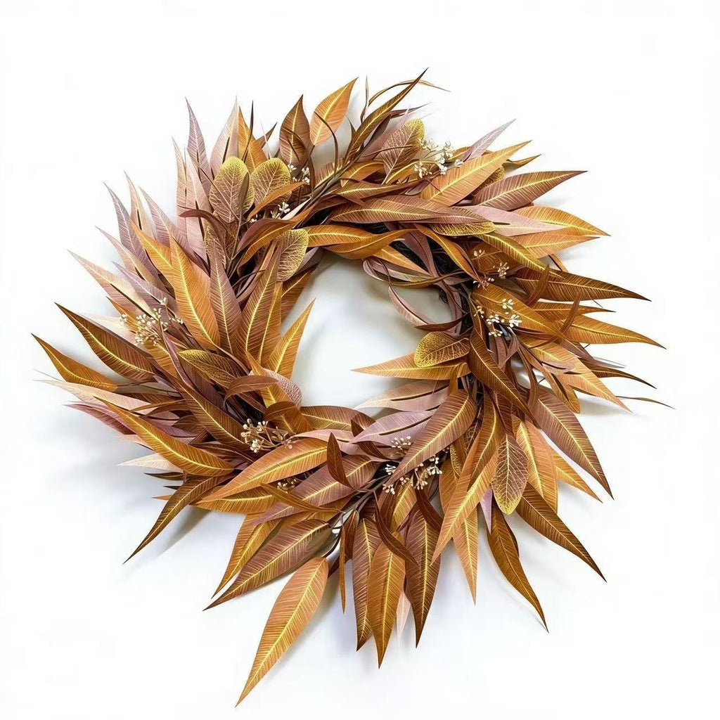 Corona de hojas de eucalipto artificial, 45 cm, decoración otoñal para interior y exterior