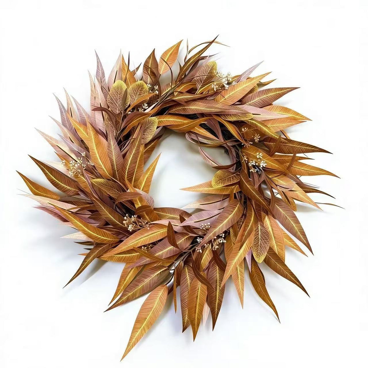 Corona de hojas de eucalipto artificial, 45 cm, decoración otoñal para interior y exterior