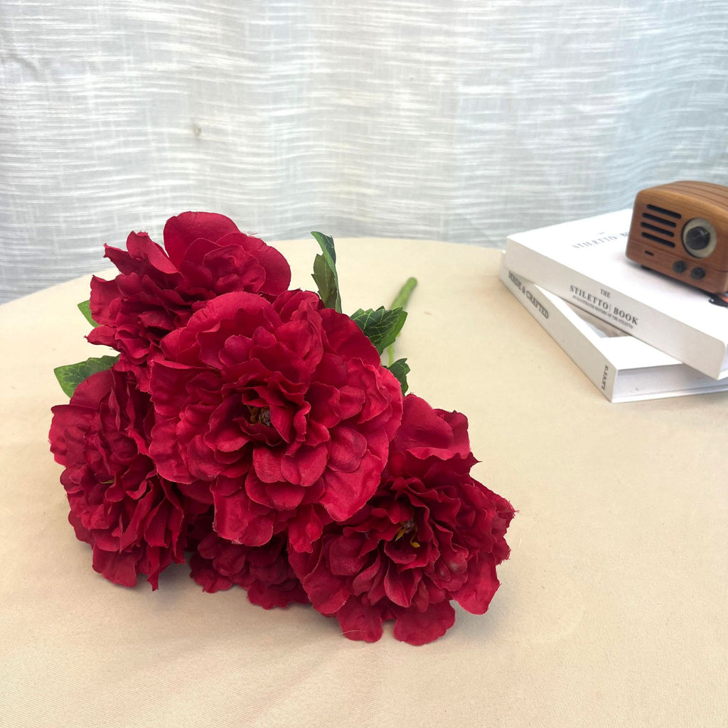 Ramo de Peonías Artificiales con 5 Cabezas, Estilo Vintage de Tela Sedosa, para Boda, Hogar y Fiestas