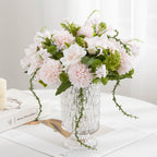 Ramo de Flores Artificiales de 28 cm, Rosas y Crisantemos, Decoración para Bodas y Hogar, Estilo Rústico y Moderno