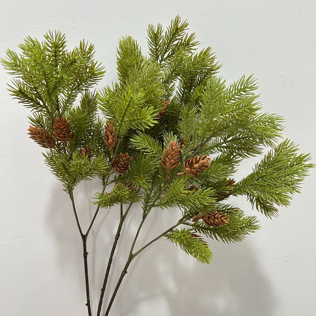 Rama de Pino Artificial con Piñas, Arbusto Decorativo de Plástico PE/PVC, Estilo Nórdico y Campestre, para Interior y Exterior