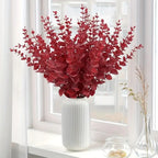 Eucalipto Artificial Rojo, Tallo Suelto de 37 cm, Pack de 50 Hojas de Eucalipto para Bodas, Fiestas y Decoración del Hogar