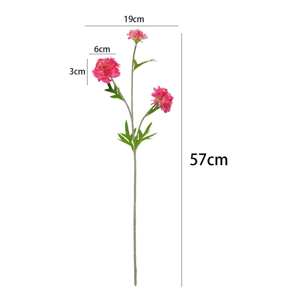 Ramo de flores artificiales con 3 cabezas, scabiosa, clavel y margarita, tacto aterciopelado, para hogar y bodas