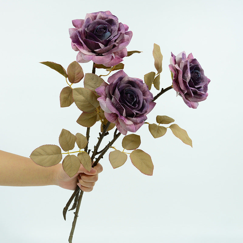 Ramo de rosas artificiales de seda, 3 tallos de 49 cm, flor de 12 cm, decoración de boda y hogar