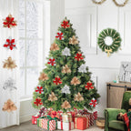 Flor artificial con polvo dorado para Navidad, decoración de 12 cm para árbol de Navidad, coronas y más