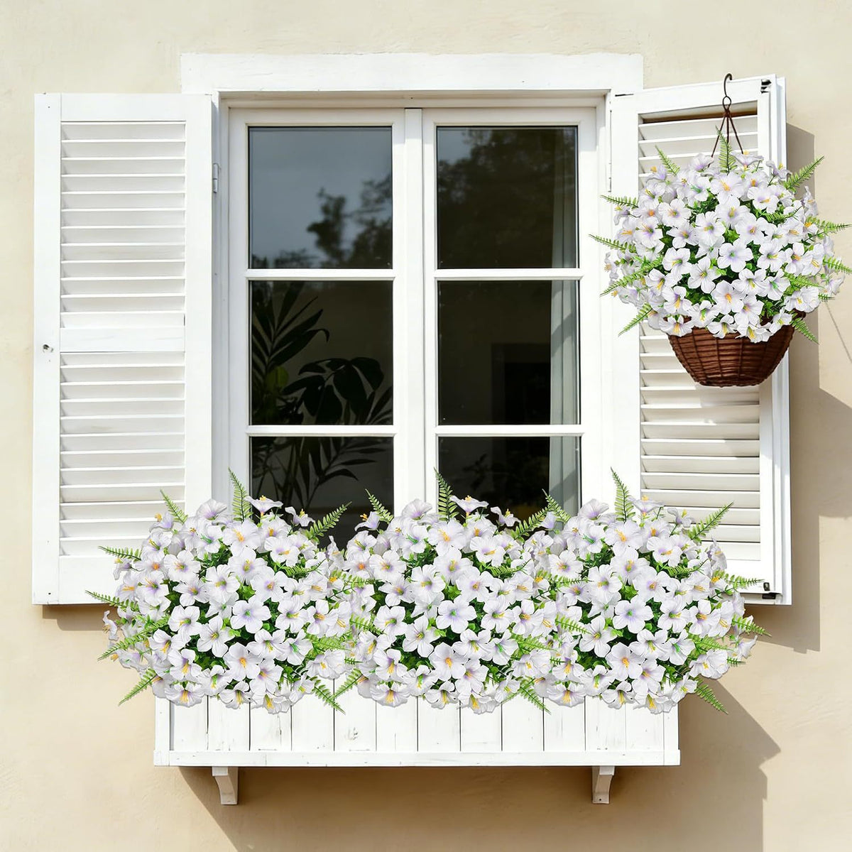 Ramo de Flores Artificiales Eucalipto, Trompeta y Helecho Persa, Pack de 9 Piezas, Plástico, Decoración Hogar y Jardín
