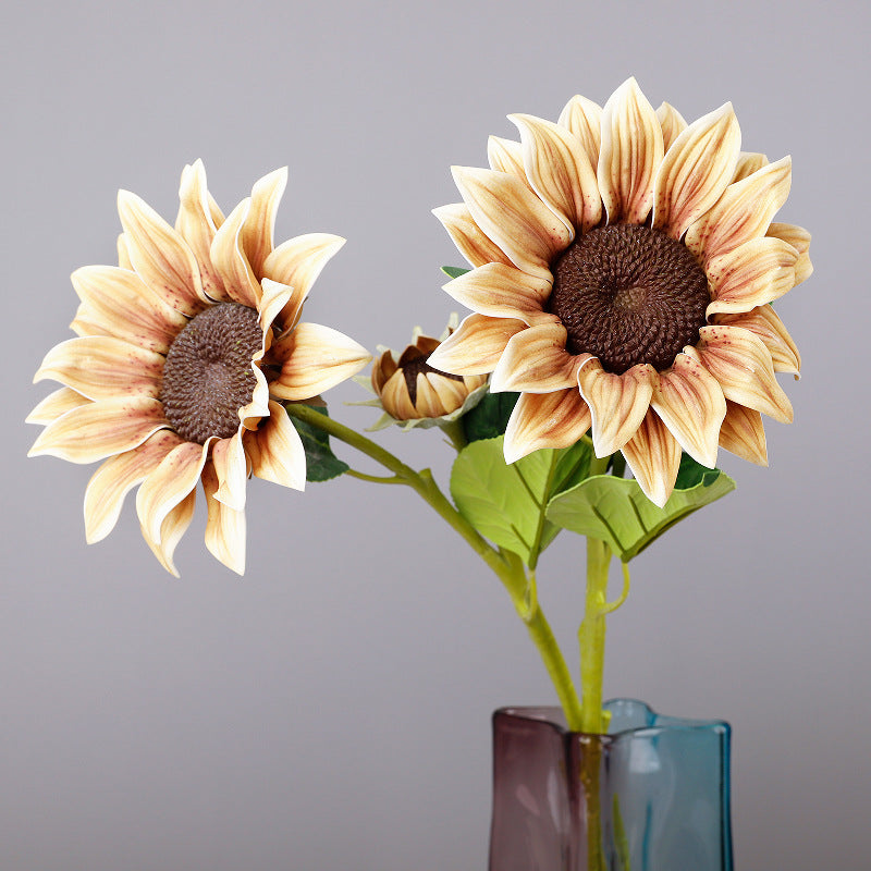 Girasol artificial de tela, tallo único con 2 flores, 65 cm, decoración de interior rustica y moderna