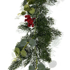 Guirnalda Artificial de Pino con Frutos Rojos y Hojas de Moneda, Enredadera Colgante de Navidad para Pared, Hogar y Escaparate