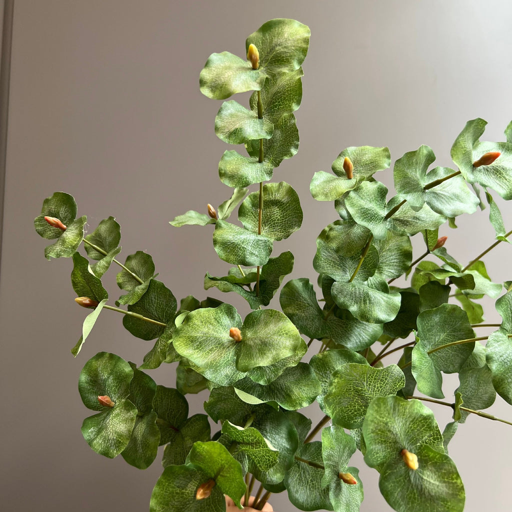 Rama de Eucalipto Artificial de 3 Ramitas con Hojas Dobles, Tallo Único, 66 cm, para Jarrón, Bodas y Decoración del Hogar