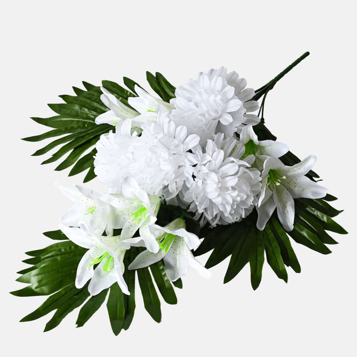 Ramo de Flores Artificiales con 12 Flores de Lirio y Crisantemo, 56 cm, Estilo Rústico, para Decoración Exterior
