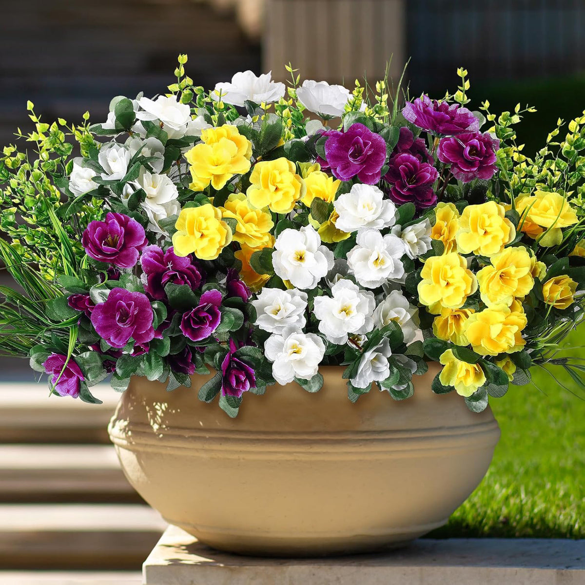 Ramo Artificial de Eucalipto y Azalea con Hierba de Primavera, Pack de 12 Piezas, Plástico, para Casa y Exterior