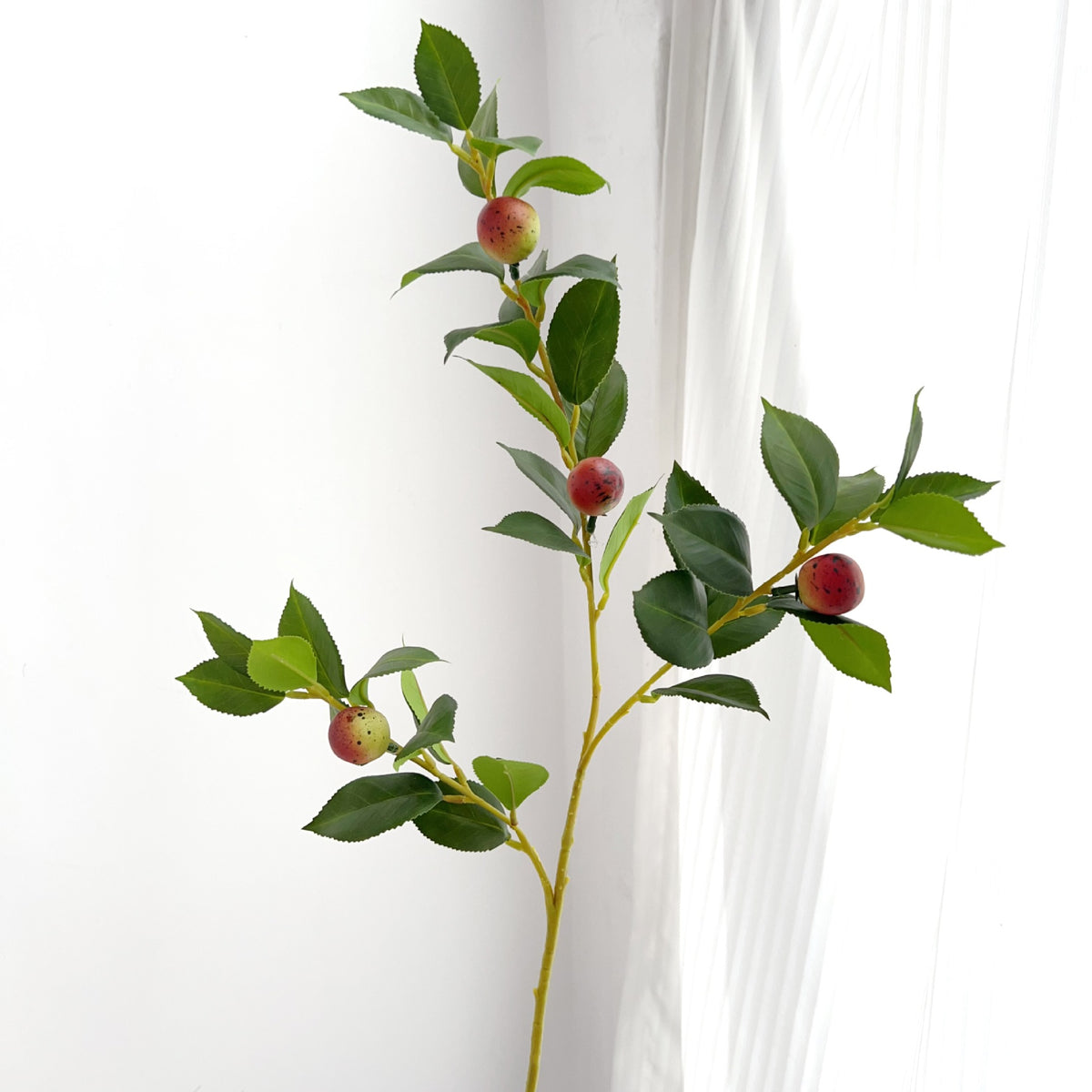 Rama Artificial de Camelia con Frutos de Té, Ramo de Plástico Estilo Nórdico, Decoración para Hogar, Escaparate y Bodas