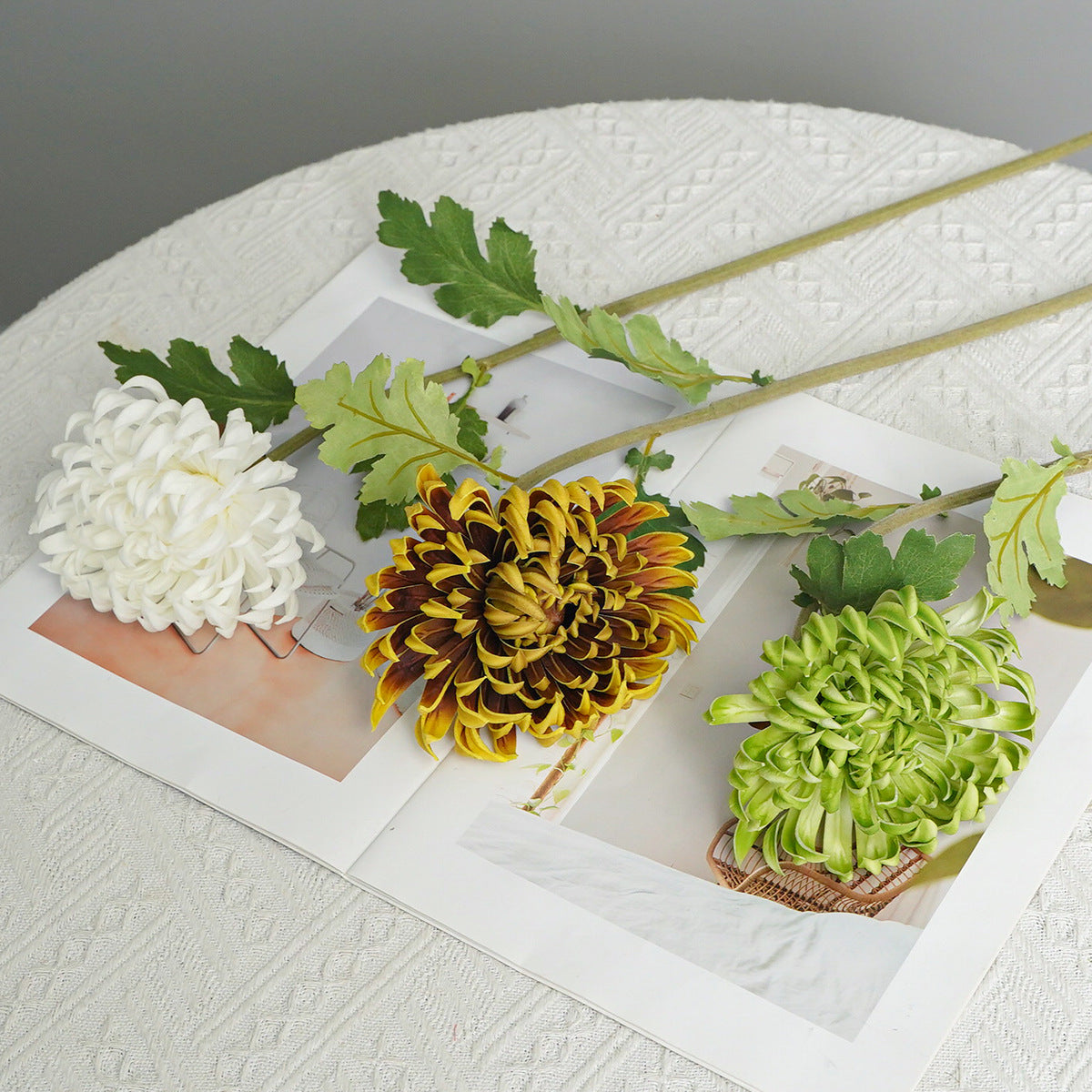 Crisantemo Artificial Vintage de Tallo Único, 1 Flor de PU, Tono Otoñal para Decoración, Bodas y Fotografía