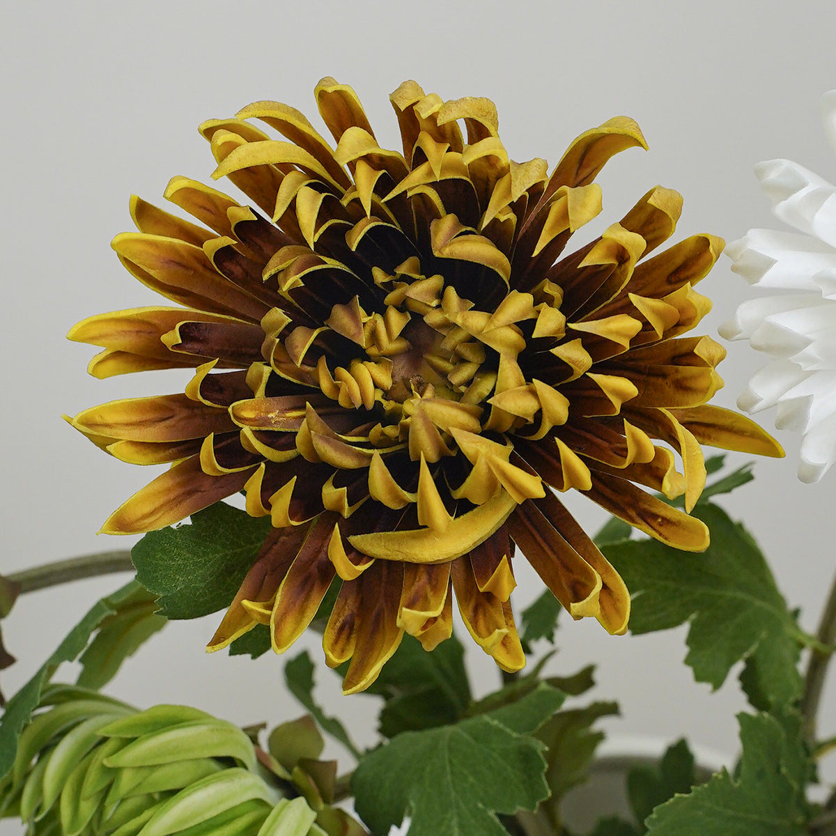 Crisantemo Artificial Vintage de Tallo Único, 1 Flor de PU, Tono Otoñal para Decoración, Bodas y Fotografía
