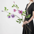 Flor artificial de clemátide, rama de 90 cm con 3 flores, decoración rústica y elegante para hogar y negocios