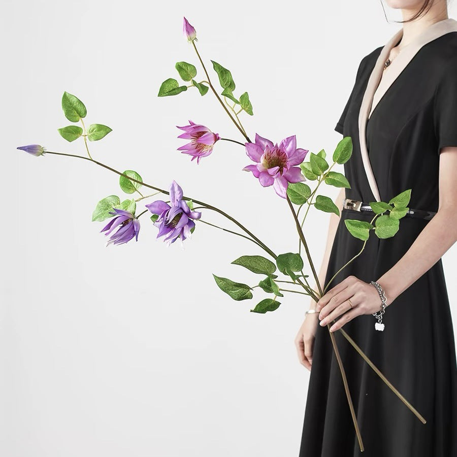 Flor artificial de clemátide, rama de 90 cm con 3 flores, decoración rústica y elegante para hogar y negocios