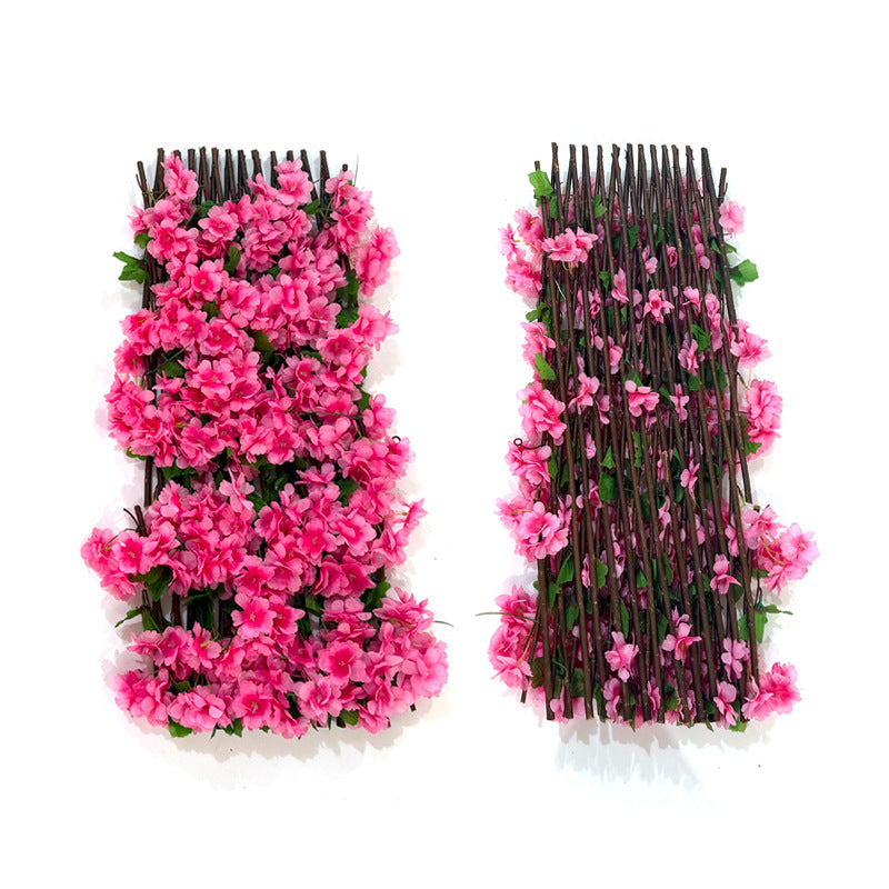 Valla Extensible de Cerezo en Flor Artificial para Jardín, Tela Efecto Seda, Colgante 190 cm, Balcón y Terraza