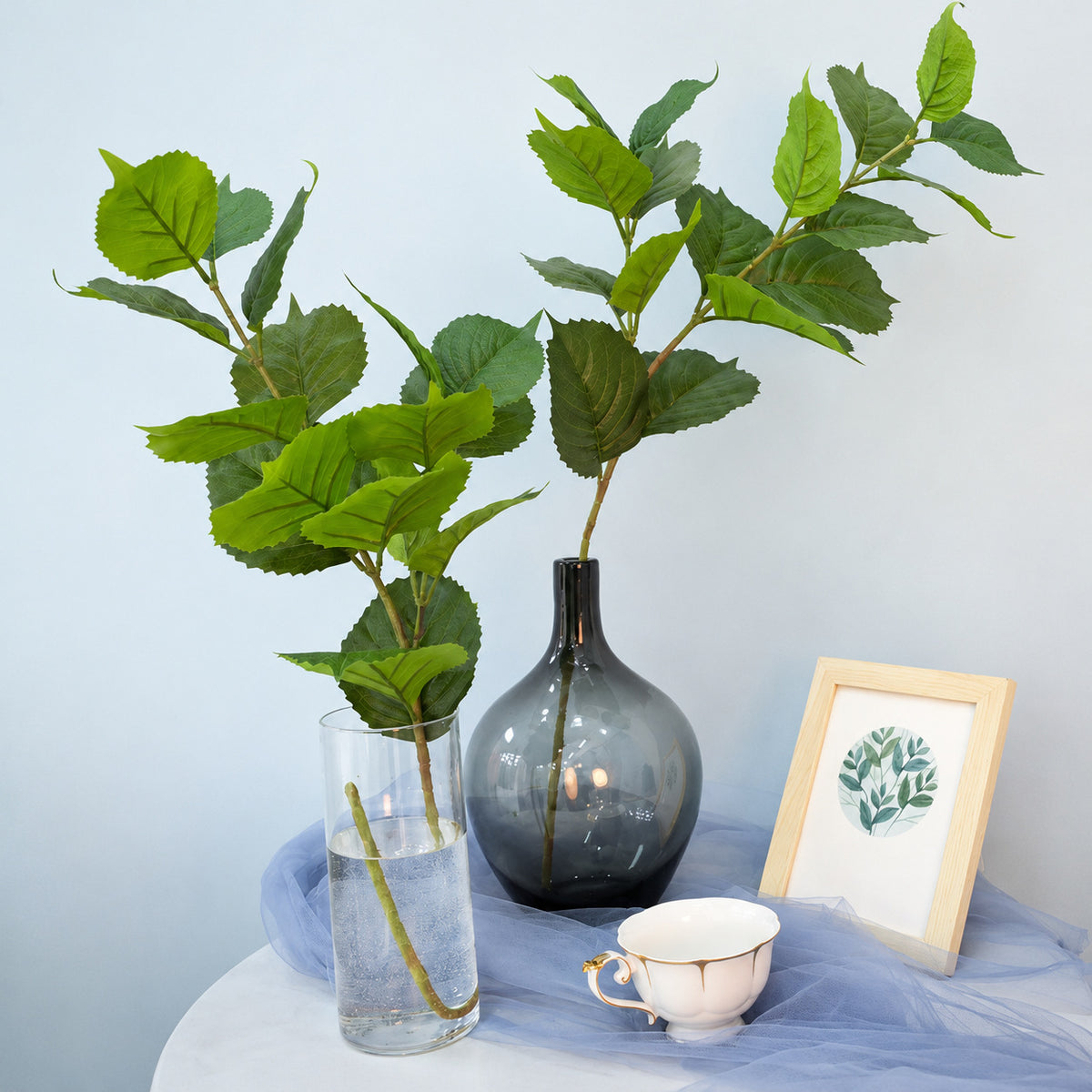 Hoja de Eucalipto Artificial, Rama Única de Plástico, Verde Efecto Natural, para Decoración del Hogar, Oficina y Escaparates