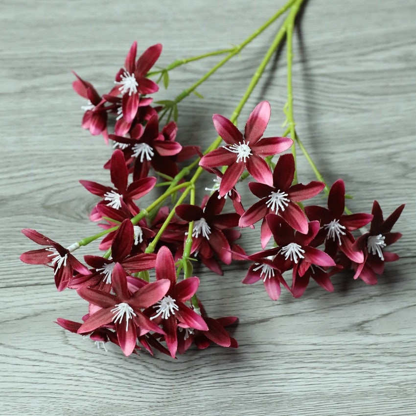 Orquídea Artificial Tipo Bush con 3 Ramas, Flor de 6 Puntas, Tela Efecto Seda, para Jarrón, Boda y Decoración del Hogar