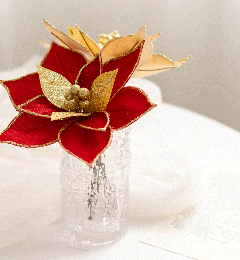 Flores de Pascua artificiales de 9" x 9" para bodas y eventos - Dorado