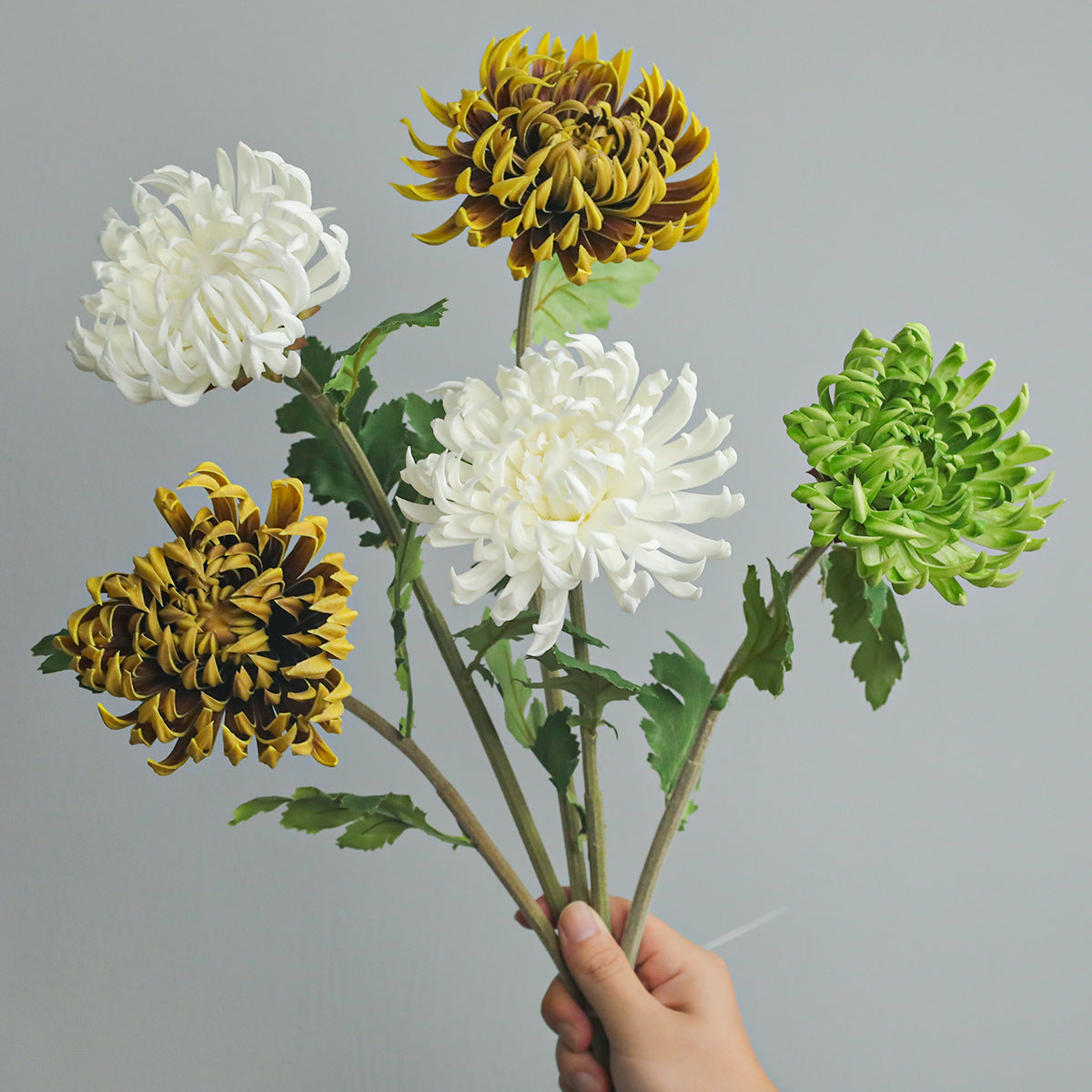 Crisantemo Artificial Vintage de Tallo Único, 1 Flor de PU, Tono Otoñal para Decoración, Bodas y Fotografía