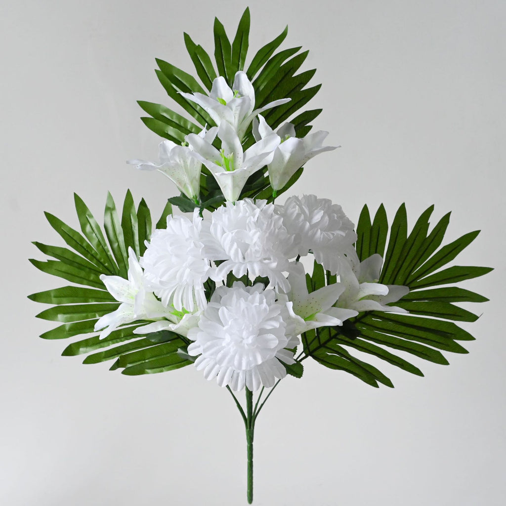 Ramo de Flores Artificiales con 12 Flores de Lirio y Crisantemo, 56 cm, Estilo Rústico, para Decoración Exterior