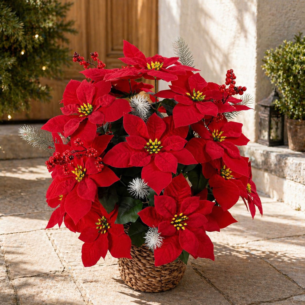 Flor Artificial de Pascua, 36 flores en ramo, decoración navideña en tela de seda artificial, 36 cm