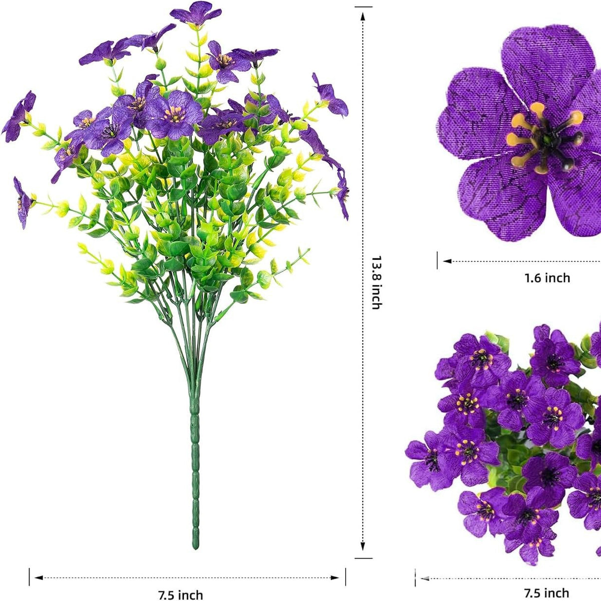 Ramo de Violetas Artificiales con Eucalipto, 7 Ramas y 21 Flores, Estilo Campestre, para Jarrón, Boda y Decoración del Hogar