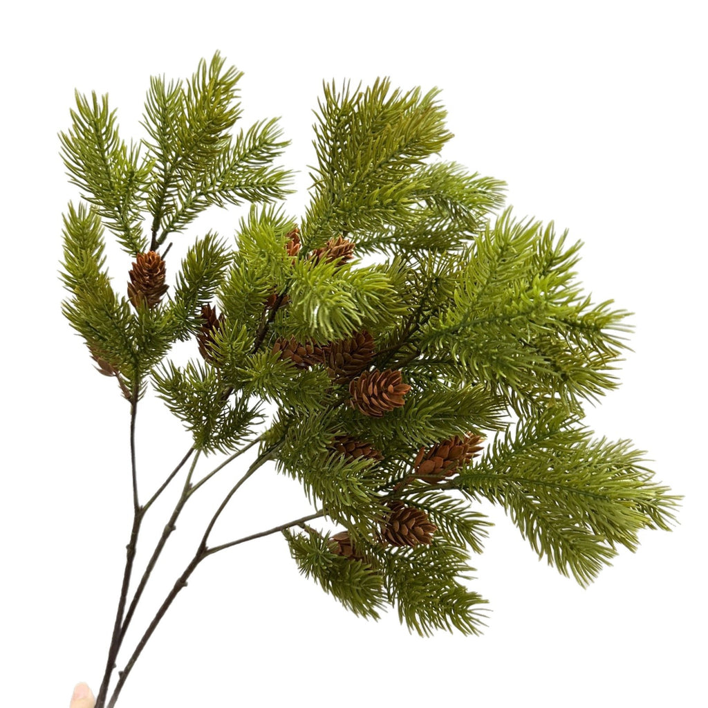 Rama de Pino Artificial con Piñas, Arbusto Decorativo de Plástico PE/PVC, Estilo Nórdico y Campestre, para Interior y Exterior