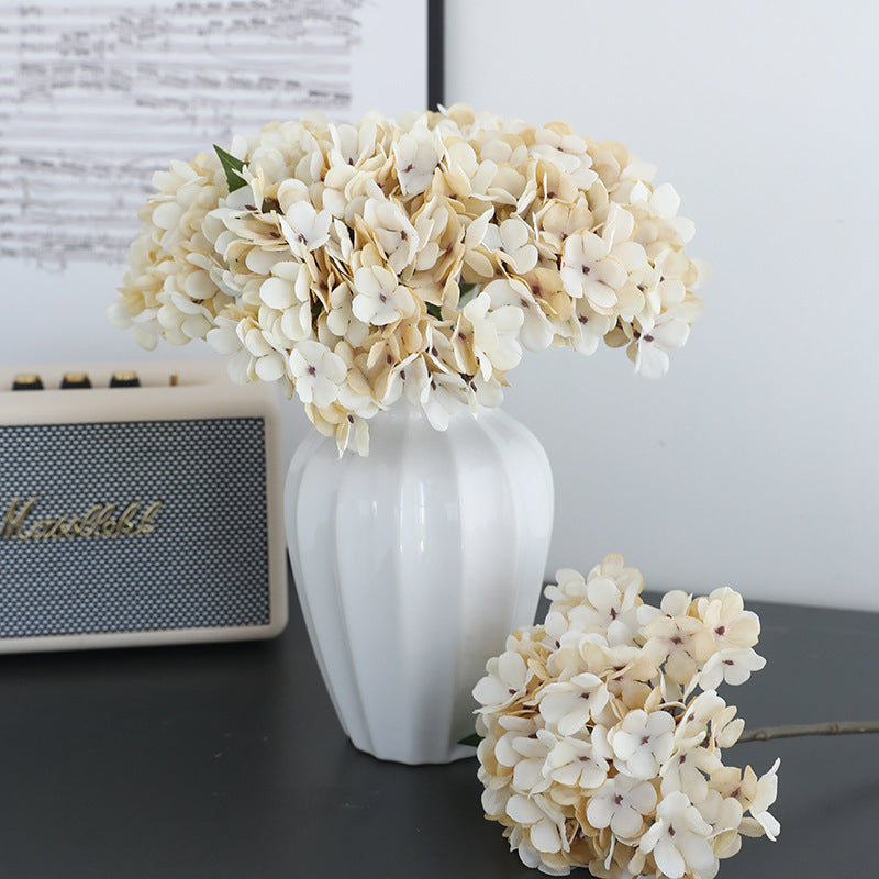 Hortensia Artificial en Tela de Seda Sintética, Rama Única con 1 Flor, Tonos Otoñales, para Decoración de Hogar y Bodas