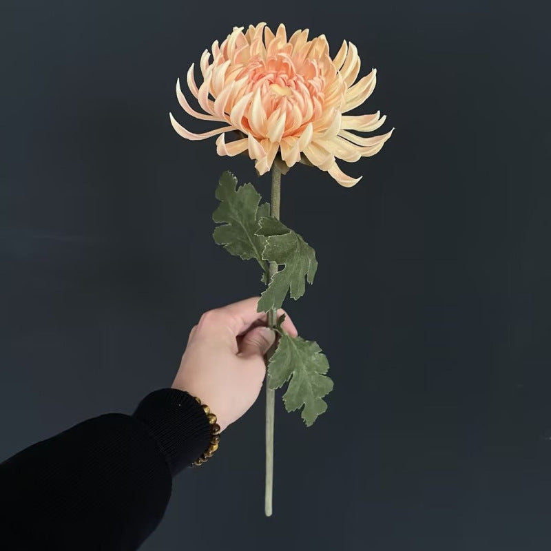 Crisantemo Artificial Vintage de Tallo Único, 1 Flor de PU, Tono Otoñal para Decoración, Bodas y Fotografía