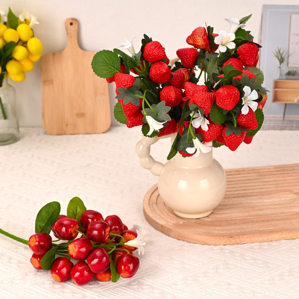 Ramo de fresas artificiales, 19 frutos, 28 cm, decoración de interior para regalo o fiesta