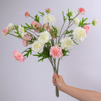 Ramo de flores artificiales con 3 cabezas, scabiosa, clavel y margarita, tacto aterciopelado, para hogar y bodas