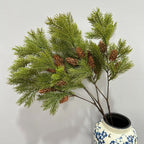 Rama de Pino Artificial con Piñas, Arbusto Decorativo de Plástico PE/PVC, Estilo Nórdico y Campestre, para Interior y Exterior