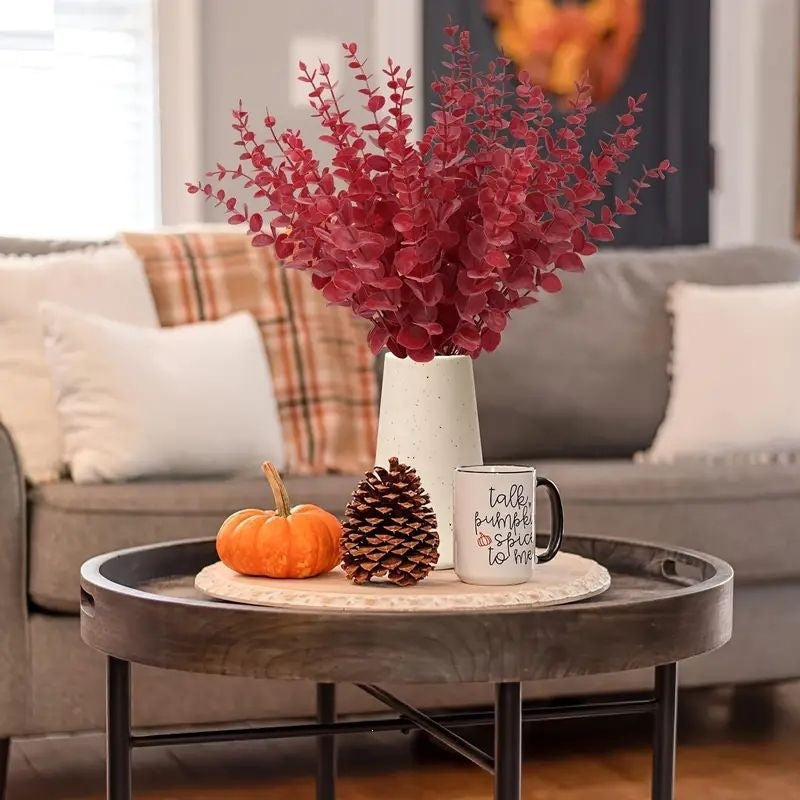 Eucalipto Artificial Rojo, Tallo Suelto de 37 cm, Pack de 50 Hojas de Eucalipto para Bodas, Fiestas y Decoración del Hogar
